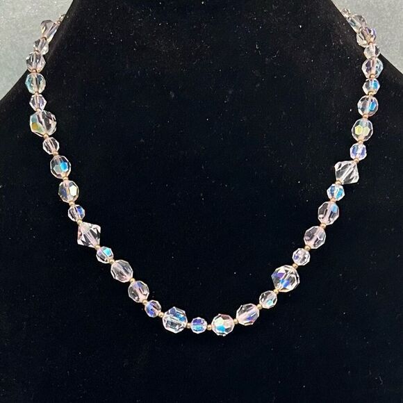 No Brand Jewelry - Vintage Aurora Borealis Ascending Faceted Crystal Multi Beads Necklace